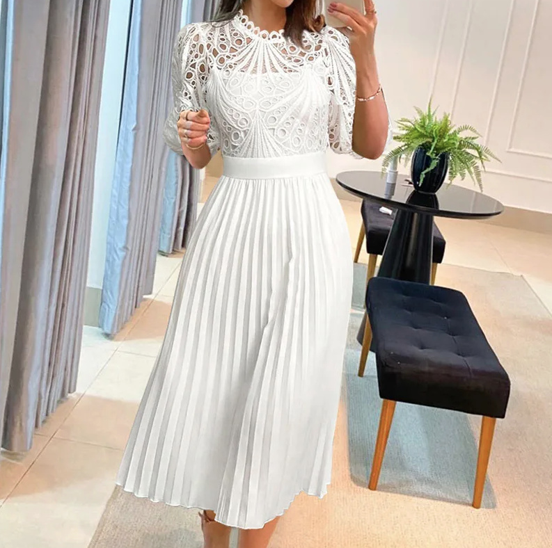 A Linie Plissee Standesamtkleid Wadenlang&nbsp;Weiß