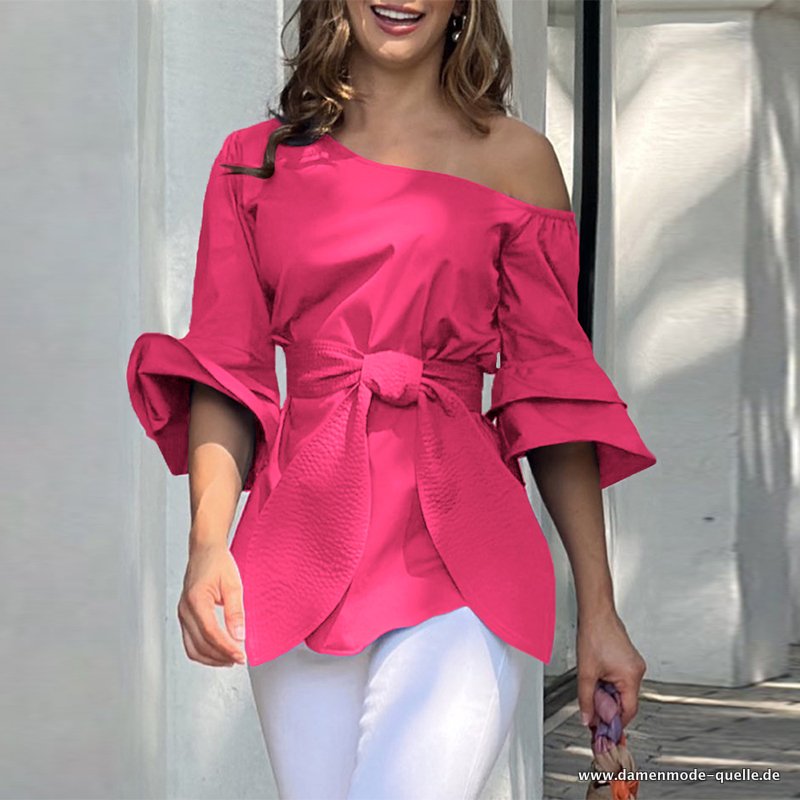 Sexy Schulterfreie Sommer Tunika Blusen Look Rosa