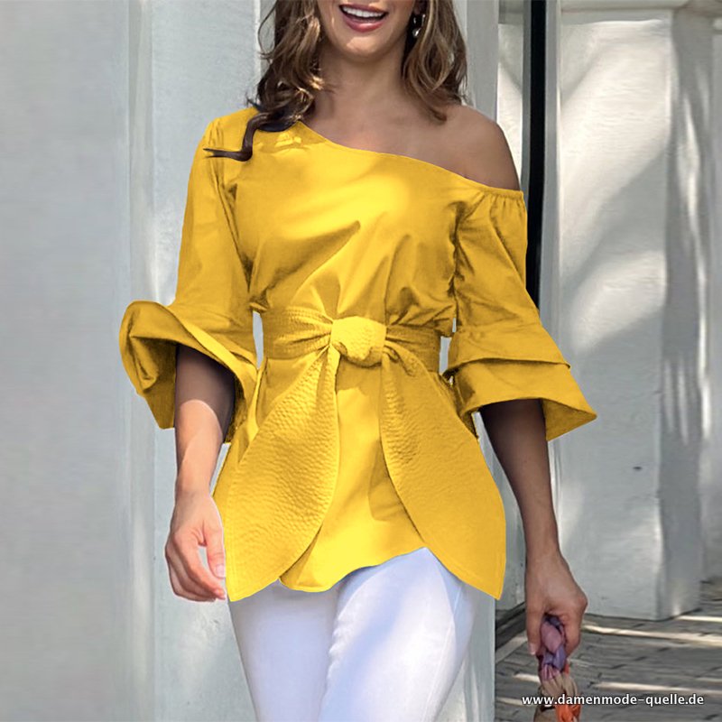 Sexy Schulterfreie Sommer Tunika Blusen Look Gelb