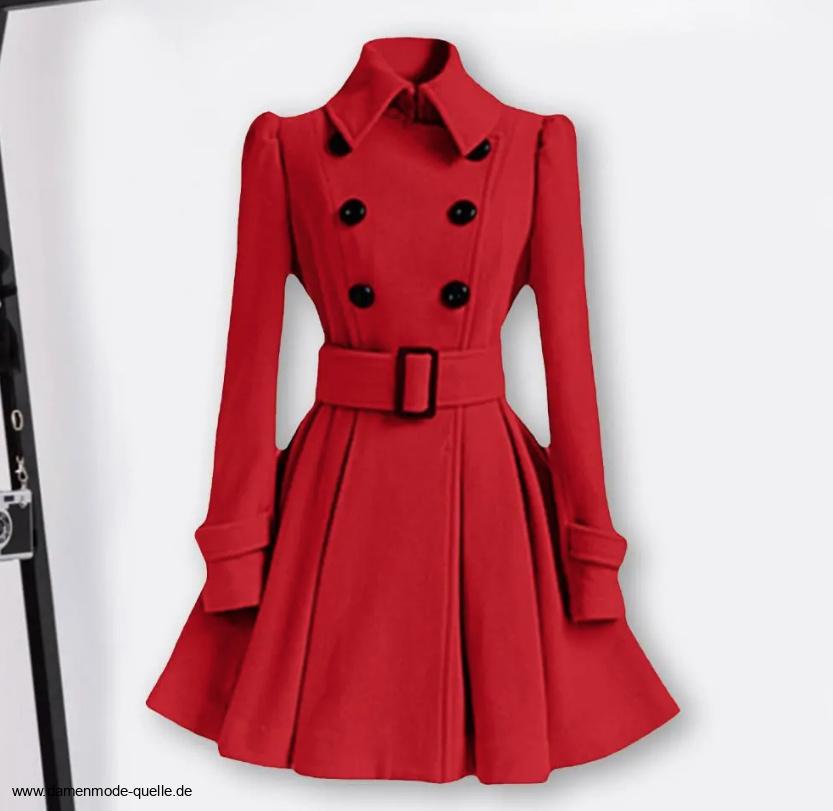 A Linie Damen Wollmantel mit Gürtel Elegant in&nbsp;Rot
