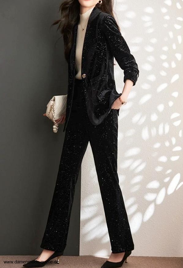 Eleganter Samt Hosenanzug für Damen in&nbsp;Schwarz