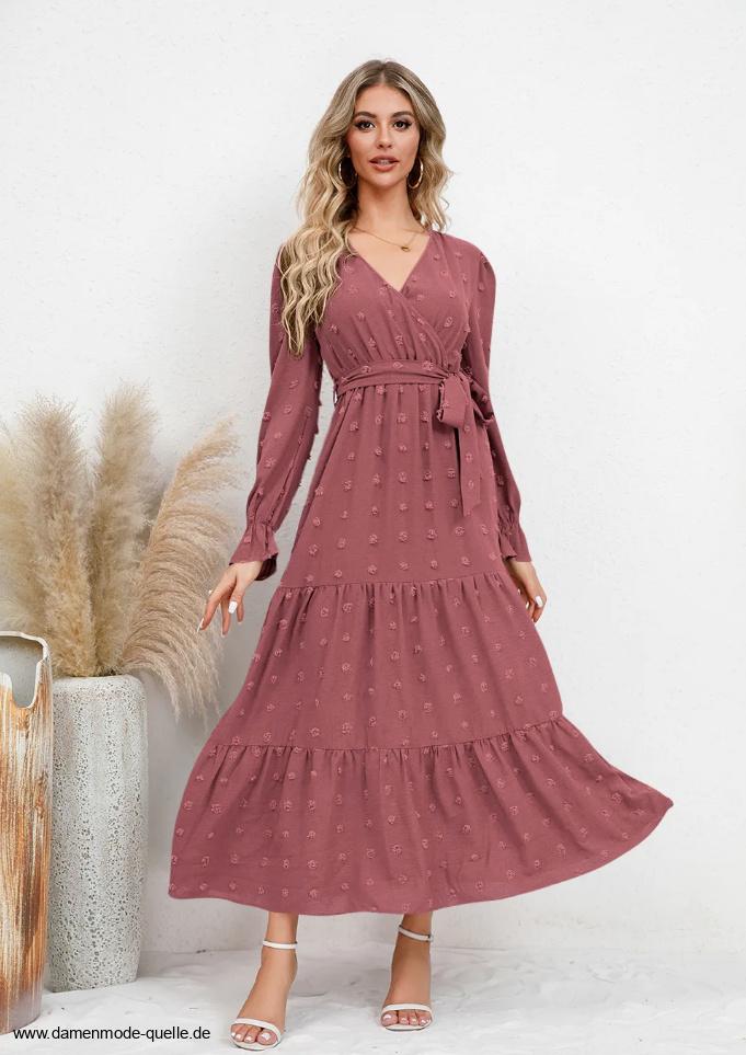 A-linie Maxi Langarm Kleid Knöchellang Elegant in&nbsp;Lachs