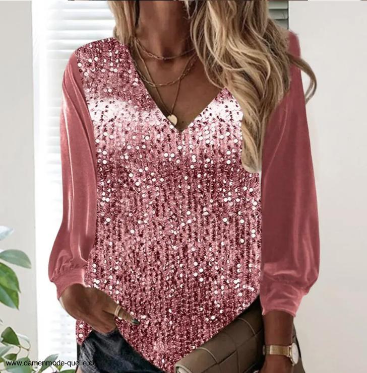 Glitzer Pailletten Tunika Bluse mit Chiffon Ärmel in&nbsp;Rosa