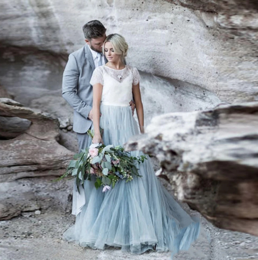 Zweiteiliges Brautkleid Alida mit Tüll Rock Himmelblau&nbsp;Weiß