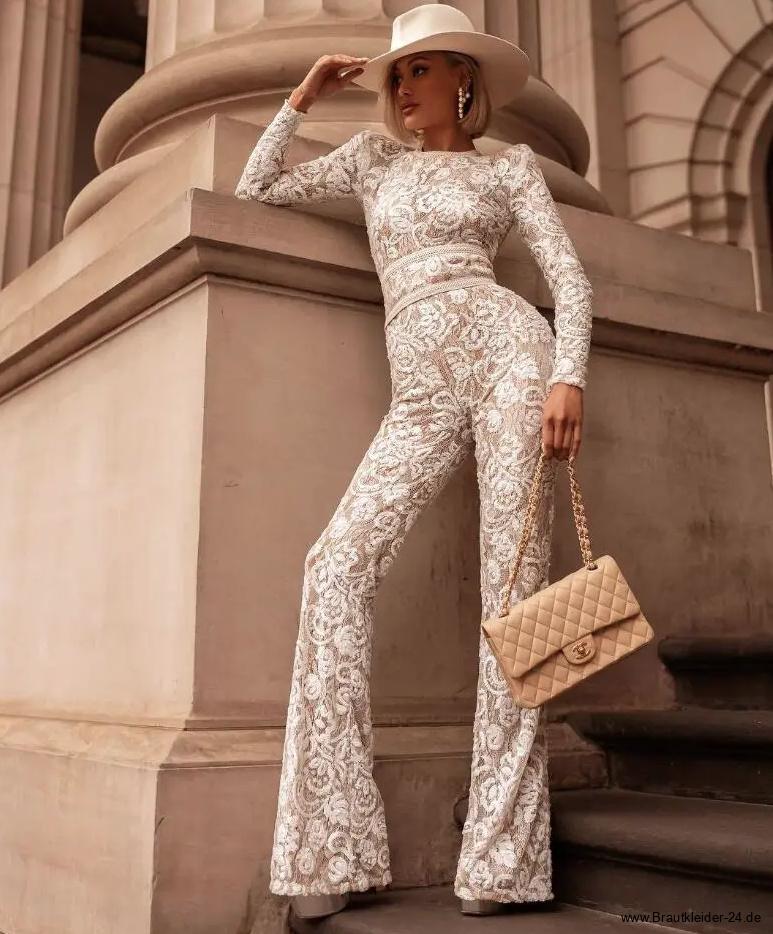 Etui Braut Overall Einteiler Liva für den Standesamt Lang Sexy aus&nbsp;Spitze