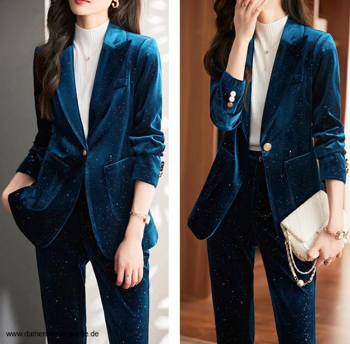 Eleganter Samt Hosenanzug für Damen in&nbsp;Dunkelblau
