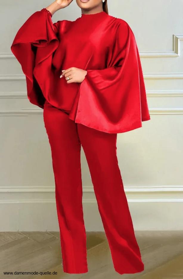 Satin Zweiteiler Damen Outfit Set Elegant und Festlich in&nbsp;Rot