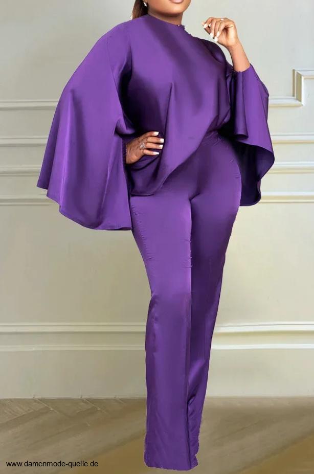 Satin Zweiteiler Damen Outfit Set Elegant und Festlich in&nbsp;Lila