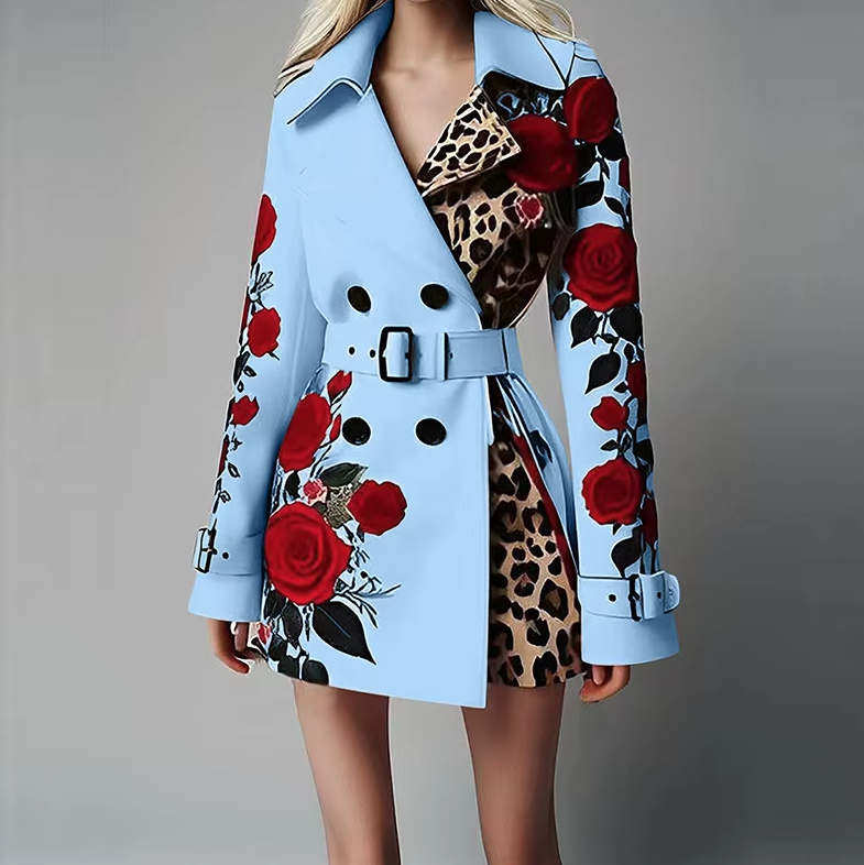 Zweireiher Damen Blazer Elegant in Hellblau mit&nbsp;Rosen