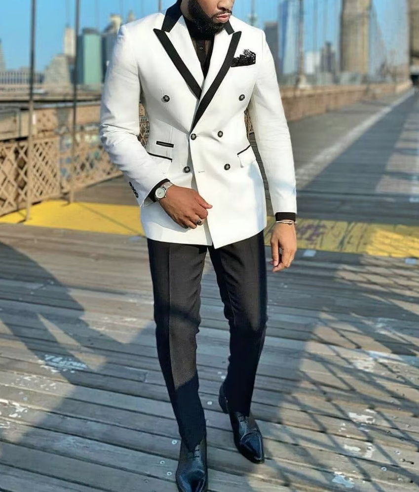 Zweireiher Herren Anzug für den Bräutigam Schwarz&nbsp;Weiß