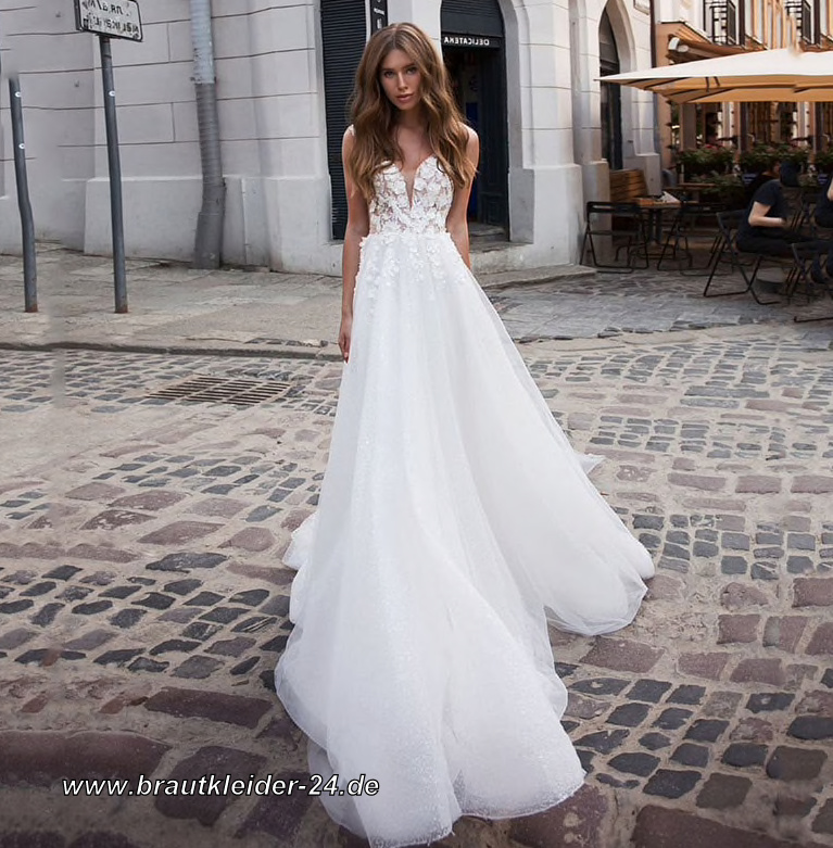 Boho Hochzeit Glitter Brautkleid mit Pinsel&nbsp;Schleppe