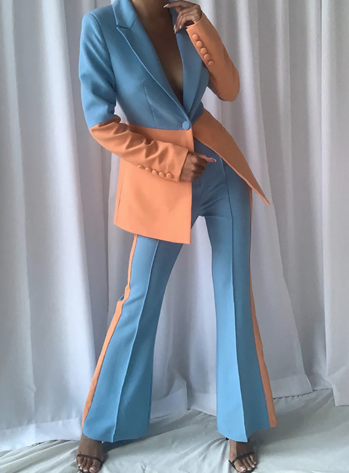 Eleganter Hosenanzug für Damen in Candy Farben Hellblau&nbsp;Orange