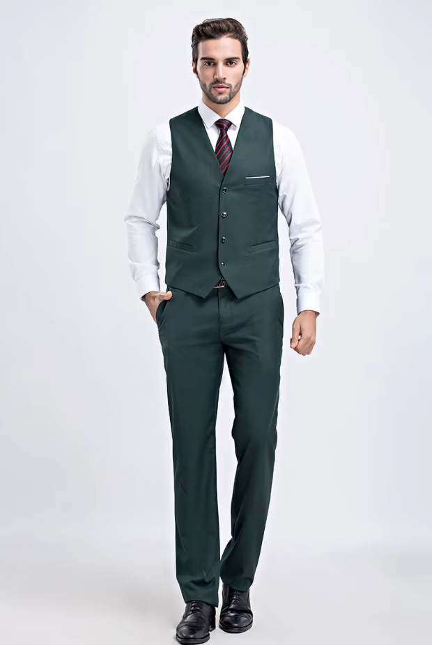 Bräutigam Outfit Weste mit Hose im Set Elegant in&nbsp;Dunkelgrün
