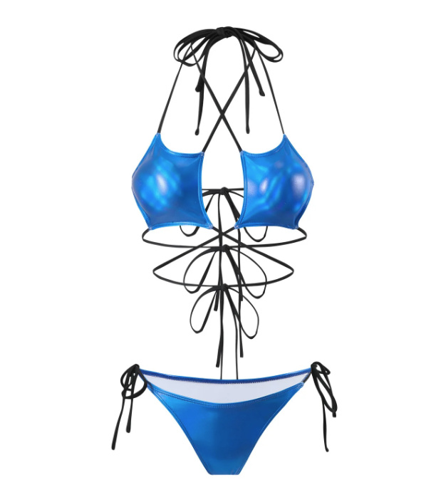 Brasilianischer Halterneck Bikini Xiomara Blau mit Hohe&nbsp;Taille