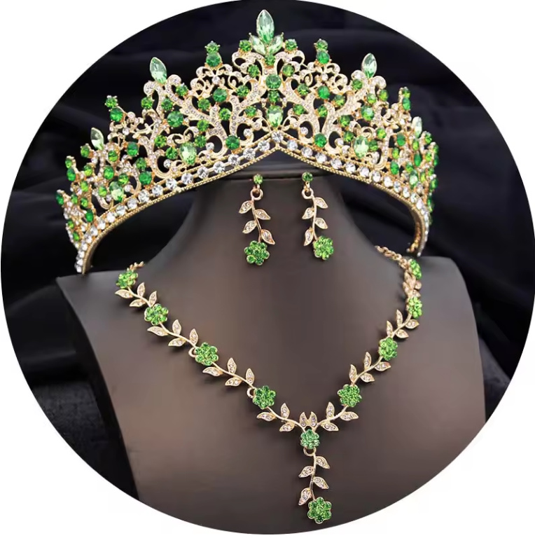 Brautschmuck Set Dana Tiara Halskette und Ohrringe im Set Gold&nbsp;Hellgrün