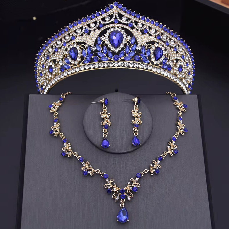 Brautschmuck Set Evelyn Tiara Halskette und Ohrringe im Set Gold&nbsp;Blau