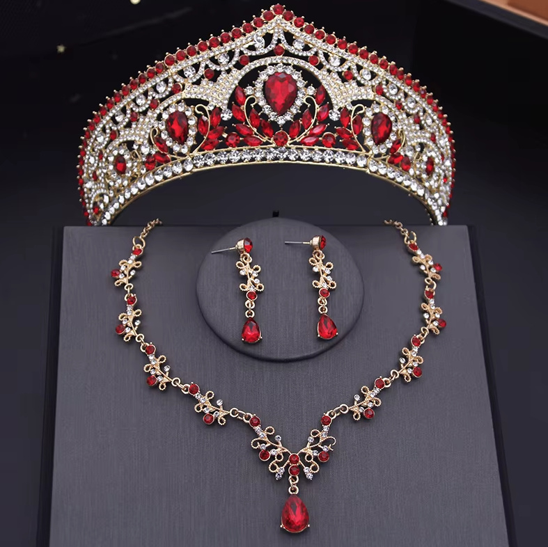Brautschmuck Set Evelyn Tiara Halskette und Ohrringe im Set Gold&nbsp;Rot