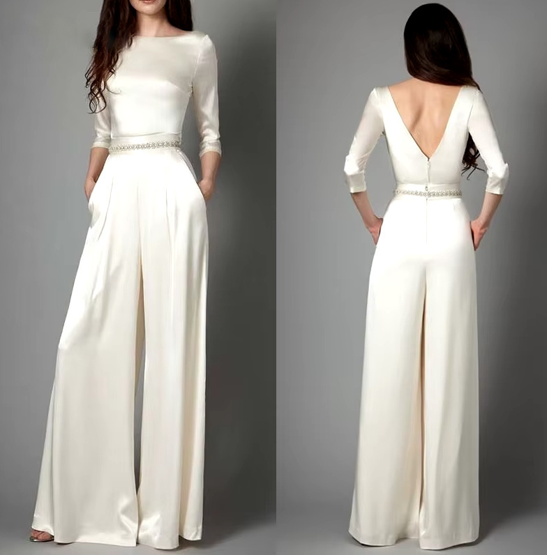 Clean Chic Braut Overall Langarm Einteiler mit Rückenausschnitt