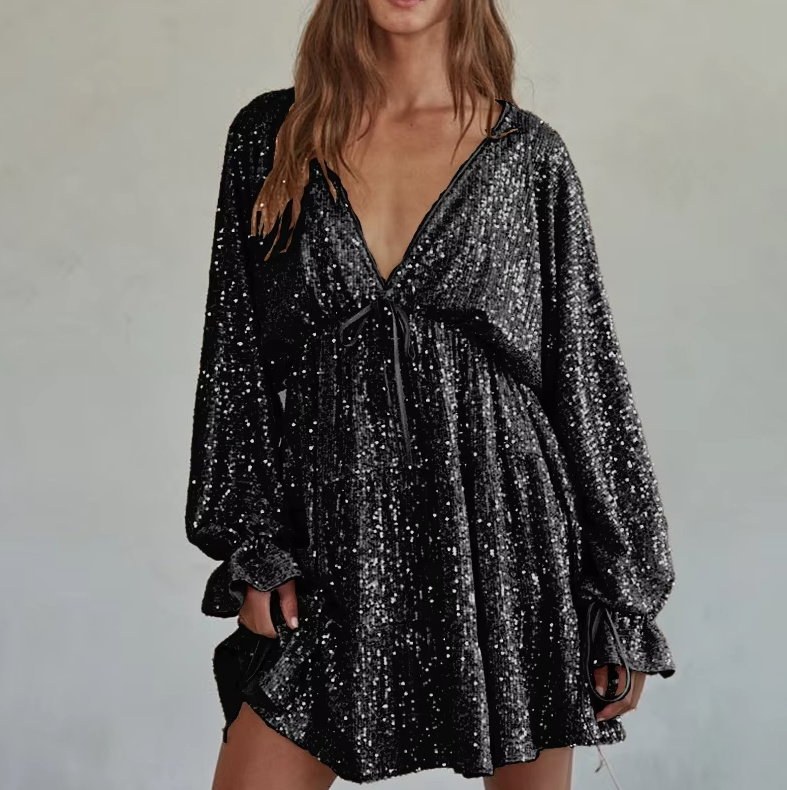 Elegantes Hängerchen Glitzer Kleid Kurz in&nbsp;Schwarz