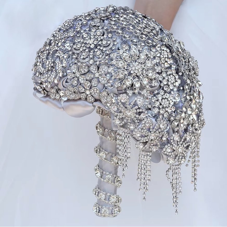Kristall Braut Blumenstrauß Elisabet in Silber&nbsp;Handgemacht