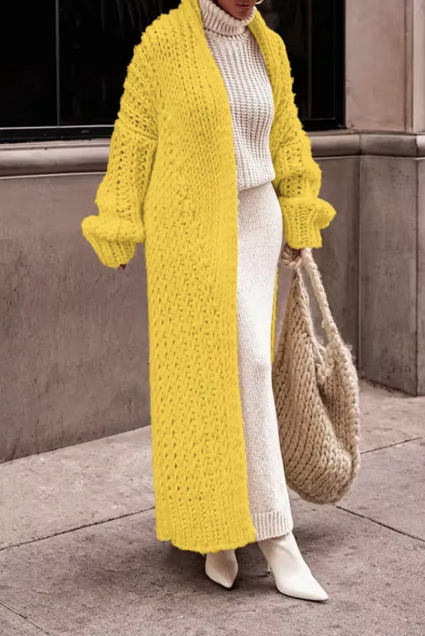 Lange Herbst Frühling Strickjacke Carla in&nbsp;Gelb