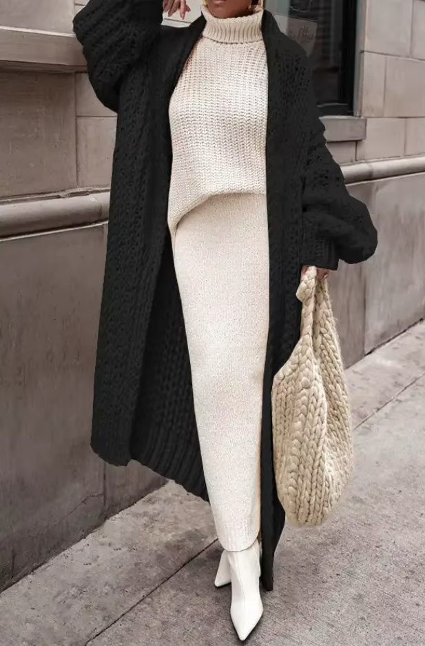 Lange Herbst Frühling Strickjacke Carla in&nbsp;Schwarz