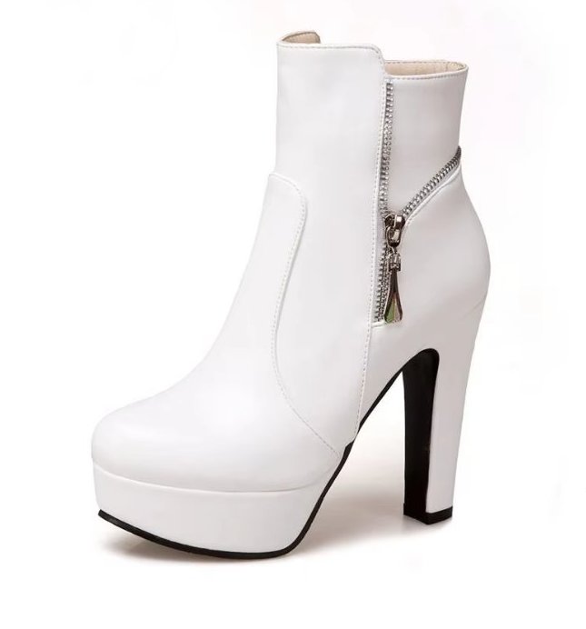 Plateau Braut Stiefeletten Hochzeitsschuhe Edeltraud in Weiß mit&nbsp;Reißverschluss