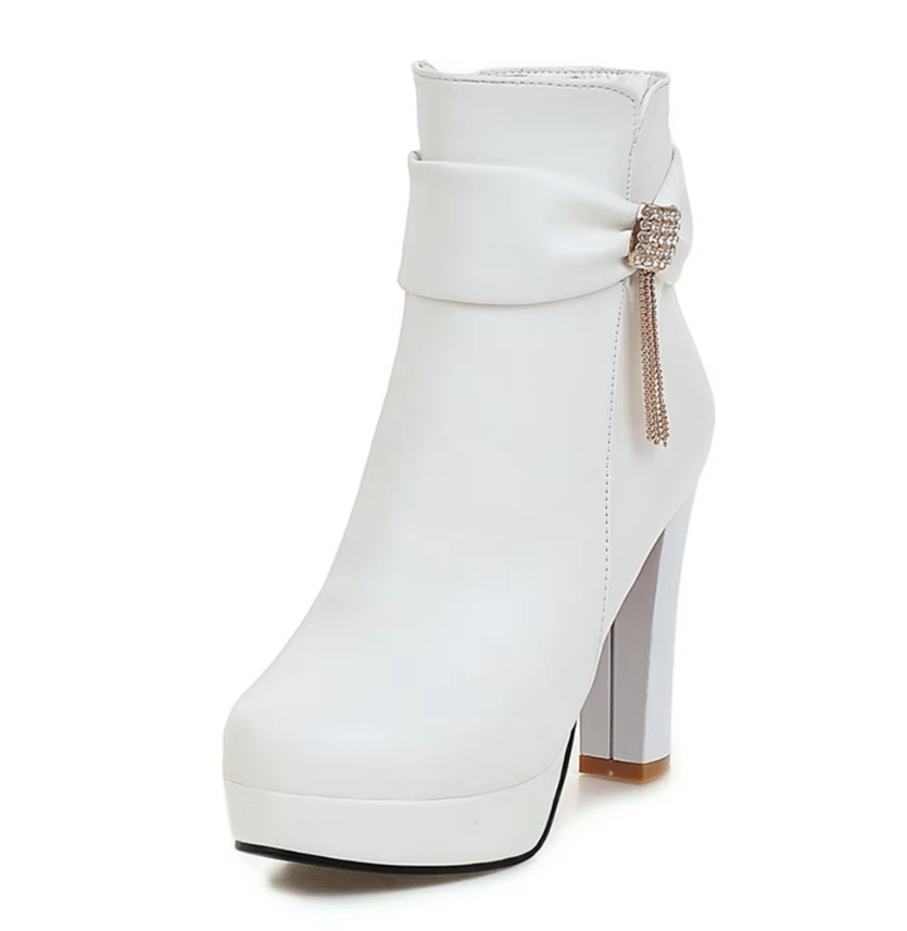 Plateau Braut Stiefeletten Hochzeitsschuhe Euphemia in Weiß mit Strass&nbsp;Applikation