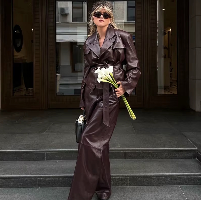 PU Leder Damen Zweiteiler Davina iHose mit Jacke im Set&nbsp;Weinrot