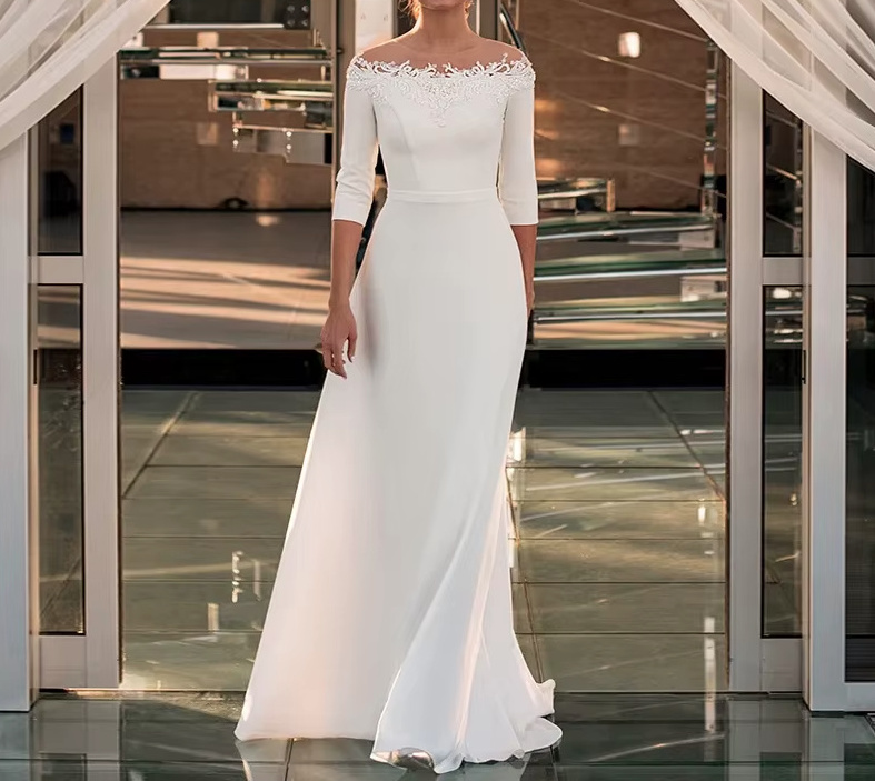 Schulterfreies A Linie Brautkleid Damara mit Spitzen&nbsp;Applikation