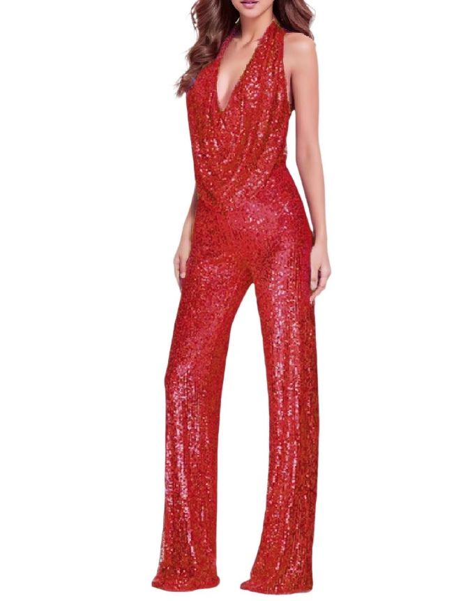  Sexy Glitzer Pailletten I Linie Einteiler 2025 Jumpsuit Dona mit Neckholder Träger in&nbsp;Rot