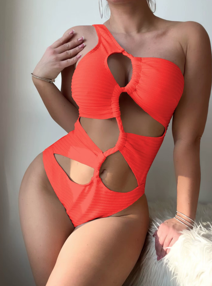 Sexy One Shoulder Badeanzug Xavannah mit Cut Out in&nbsp;Orange