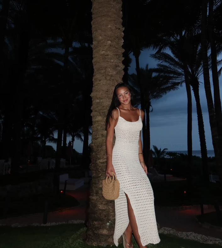 Spaghettiträger Strandkleid Cover Up Kleid Xiva Gestrickt in&nbsp;Weiß