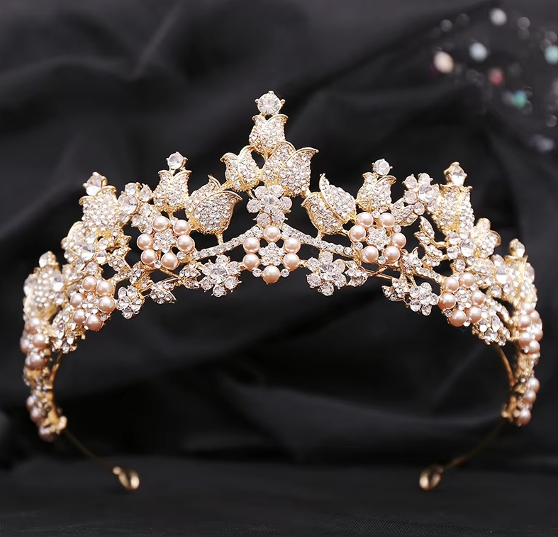 Strass Kristall Perlen Braut Tiara Diadem Elea&nbsp;Gold