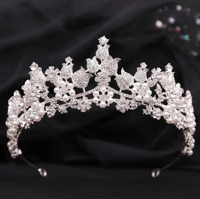 Strass Kristall Perlen Braut Tiara Diadem Elea&nbsp;Silber