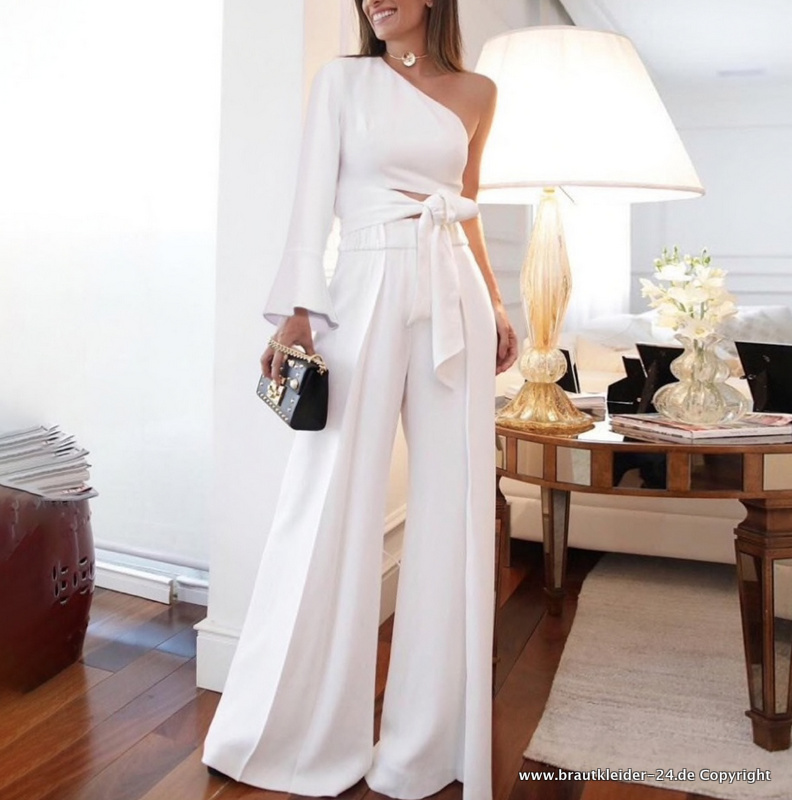 Schulterfreies One Shoulder Jumpsuit Overall für den Standesamt&nbsp;Sexy
