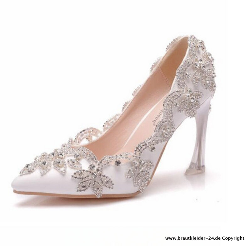 Brautschuhe in Weiß Elegant mit Diamant&nbsp;Applikationen