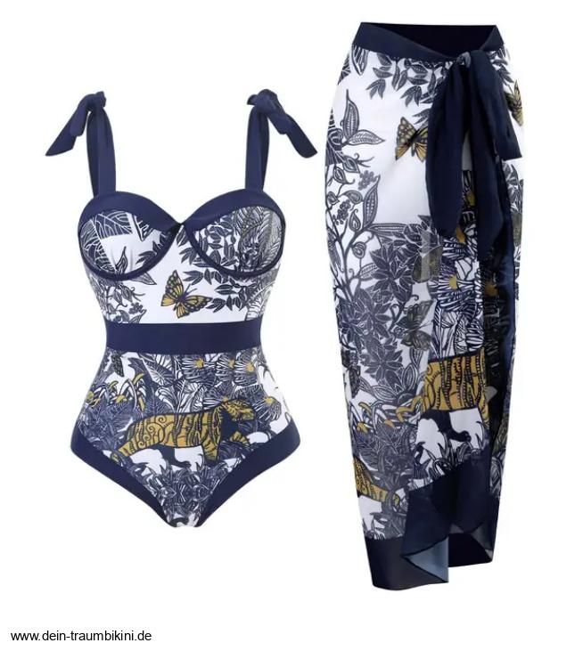 Push Up Badeanzug Zaina Blau mit Rock im&nbsp;Set