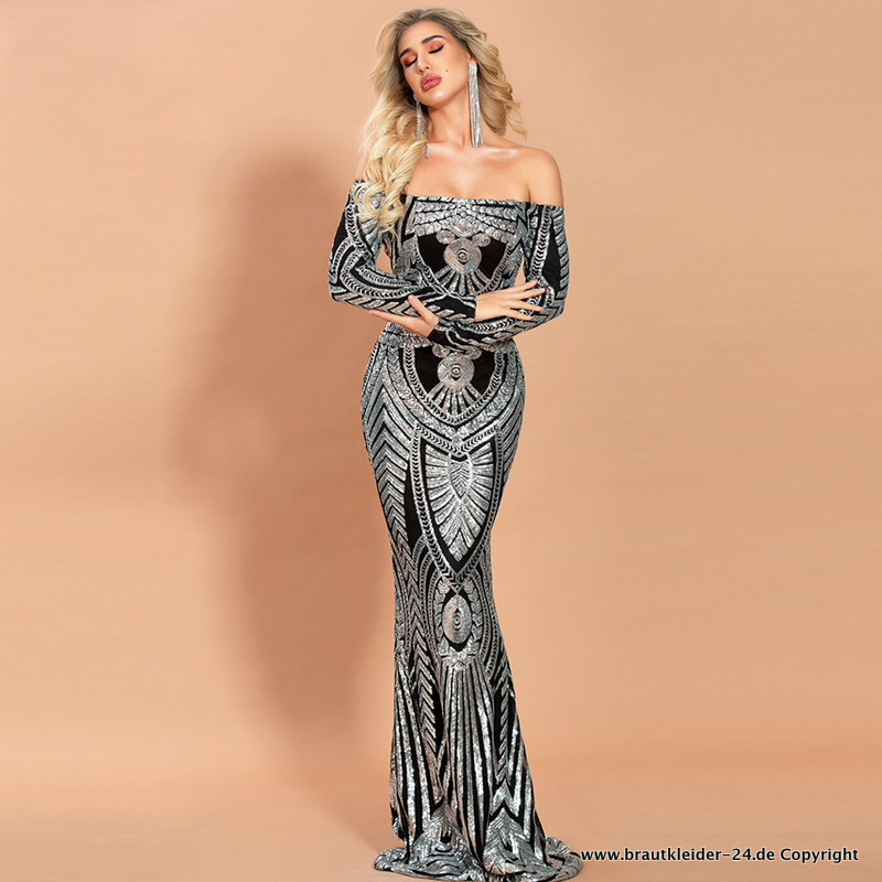 Bleistift Bodycon Standesamtkleid Brautkleid mit Pailletten in&nbsp;Silber