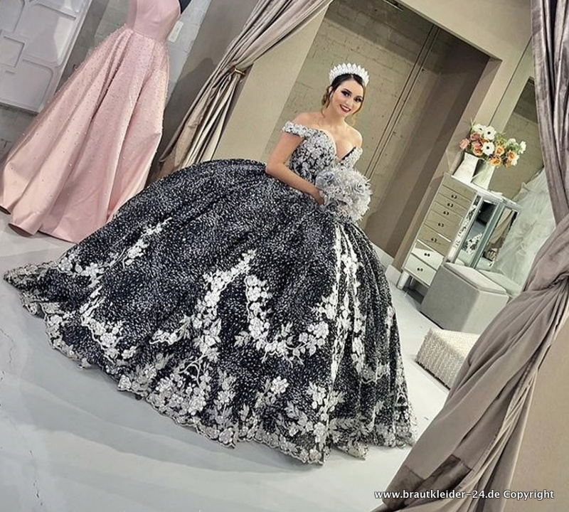 Quinceanera Ballkleid Brautkleid in Silber&nbsp;Schwarz