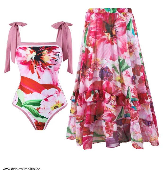 Badeanzug Zohar Rosa mit Blumenmuster und Rock im&nbsp;Set