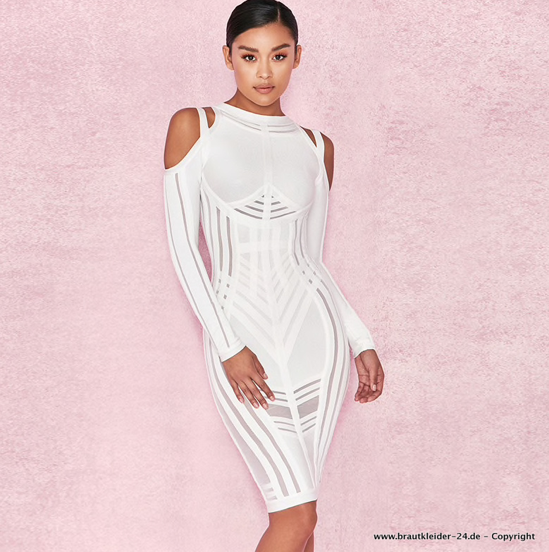 Langarm Bleistift Kleid Standesamtkleid für die Braut&nbsp;Weiß