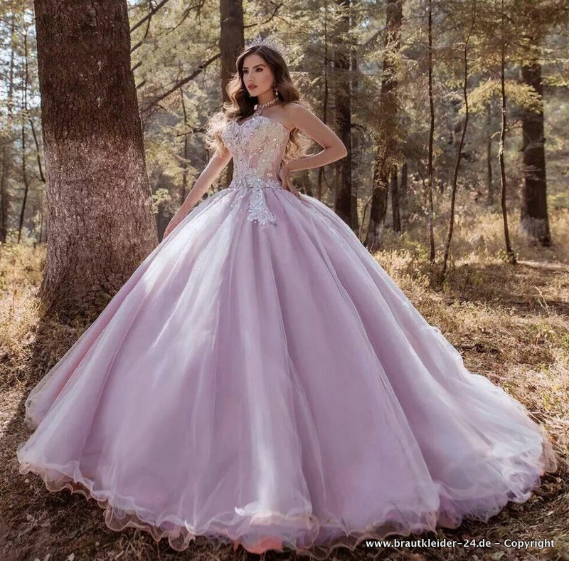 Schulterfreies Prinzessin Brautkleid in Flieder mit Kristall&nbsp;Applikationen