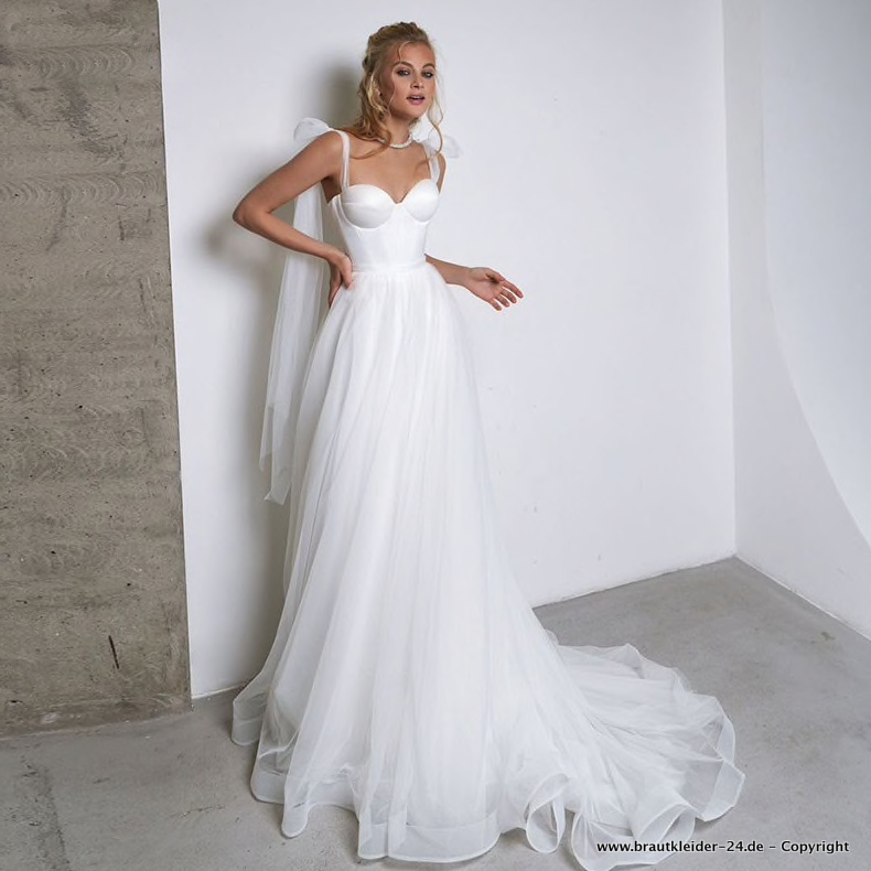A Linie Standesamtkleid für die Braut mit Tüll und&nbsp;Schleife