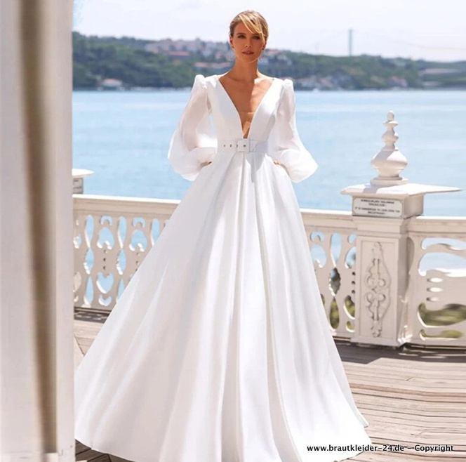 Elegantes Langarm Brautkleid Maura mit V&nbsp;Ausschnitt