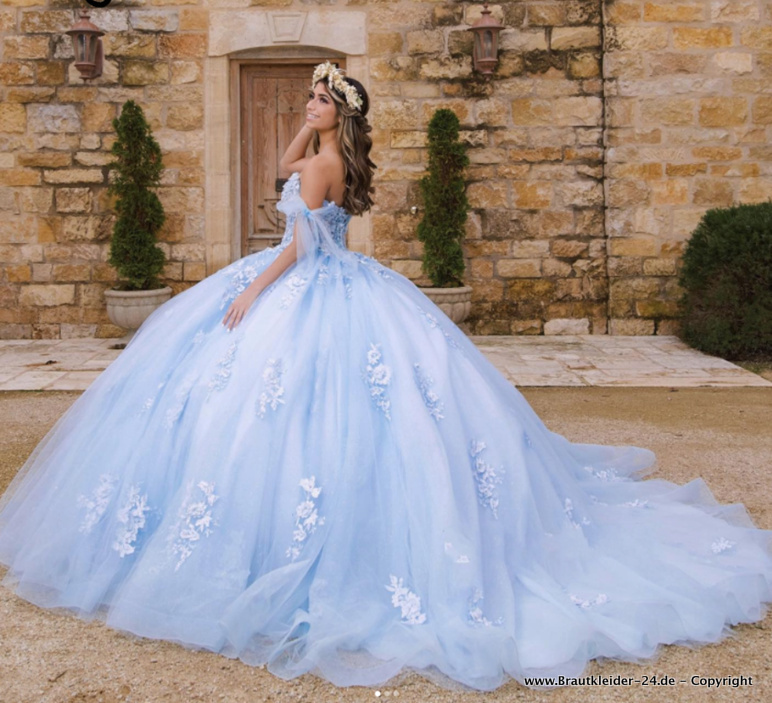 Perlen Brautkleid Quinceanera Kleid in Himmelblau mit&nbsp;Stickereien