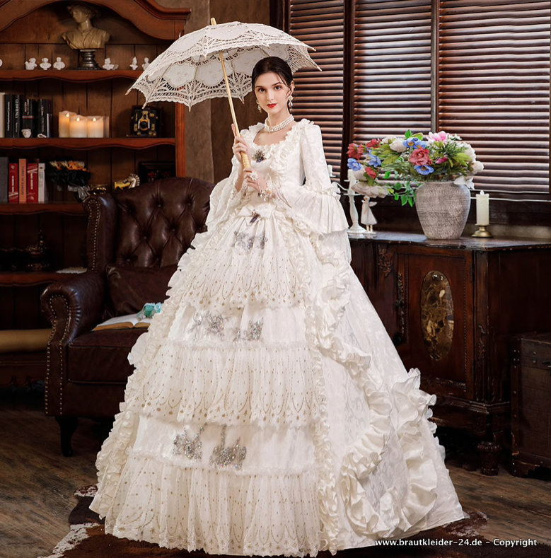 Rokoko Barock Marie Antoinette Brautkleid in Weiß Mit Spitze Schleife&nbsp;Kristall