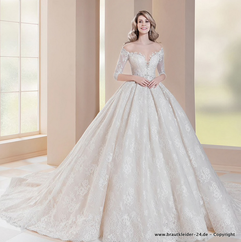 Schulterfreies Brautkleid Meallá Hochzeitskleid mit Schleppe und&nbsp;Ärmel