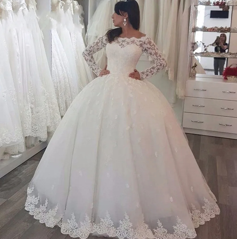 Ball Linie Langarm Brautkleid Berta mit Tattoo Spitze&nbsp;Bodenlang