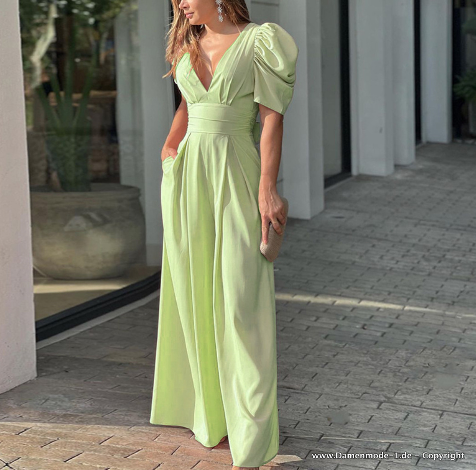 A Linie Sommer Jumpsuit Einteiler Elegant mit Ärmel in&nbsp;Hellgrün
